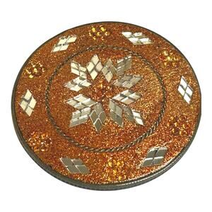 Sparkly Brown Mosaic Mandala Round Compact Pocket Mirror